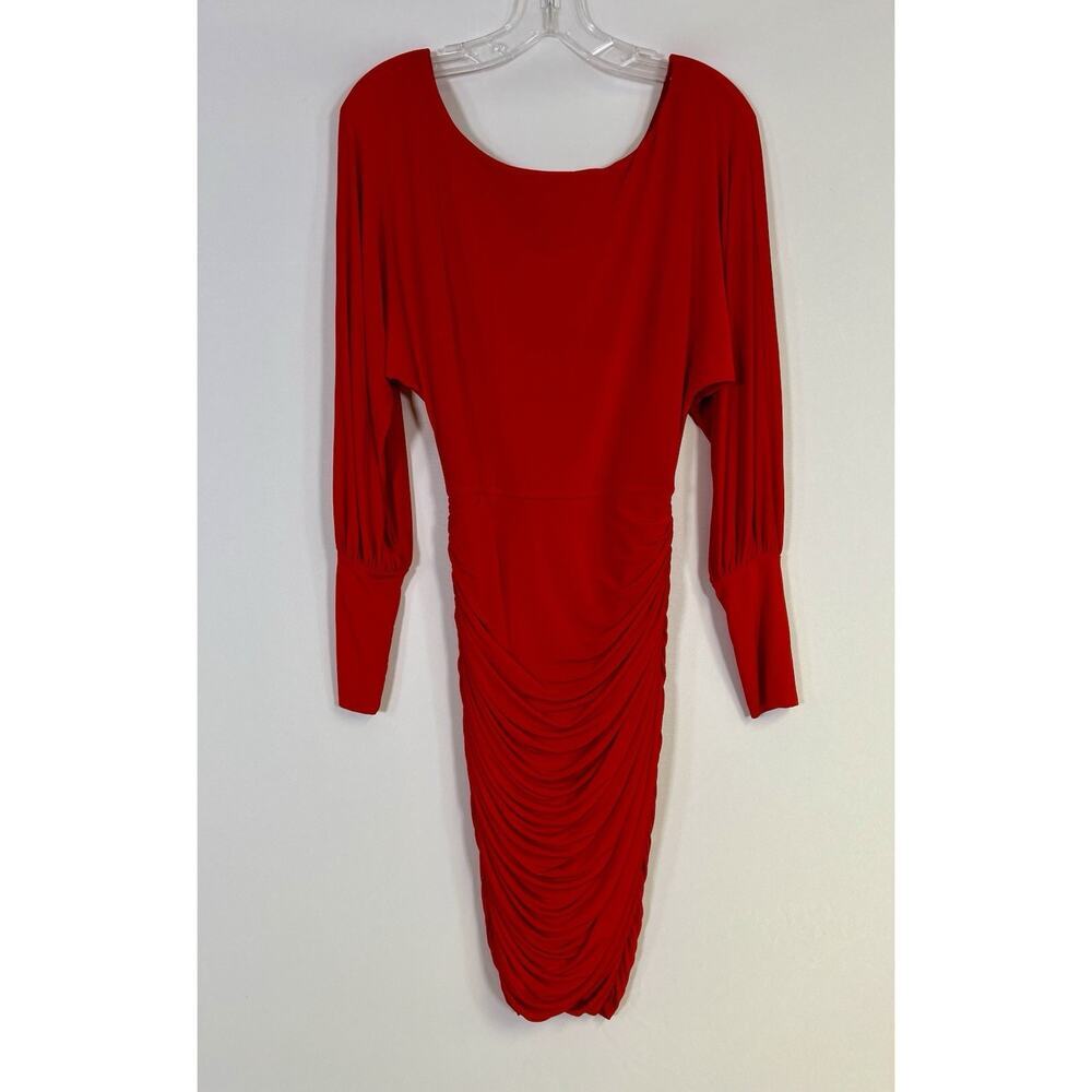 VTG Bebe Ruched Long Sleeves Cocktail Dress Red Stretch Size S Party VDay